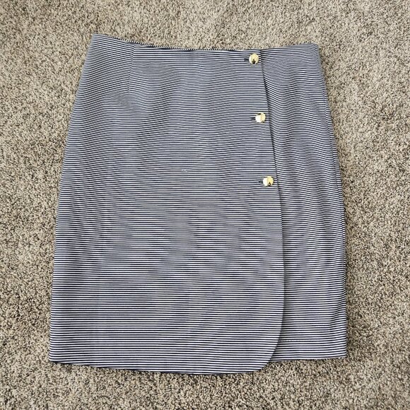 Steve Harvey Dresses & Skirts - Women's Navy Stripe Overlap Stretch Skirt Sz Large Nautical Career Office Siren